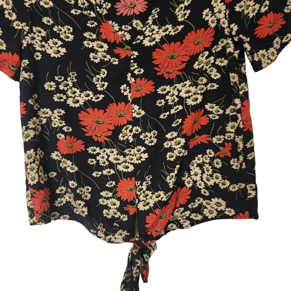 Madewell Navy Blue Tie Front Floral Top in Hillside Daisies Size XXS - Picture 3 of 5